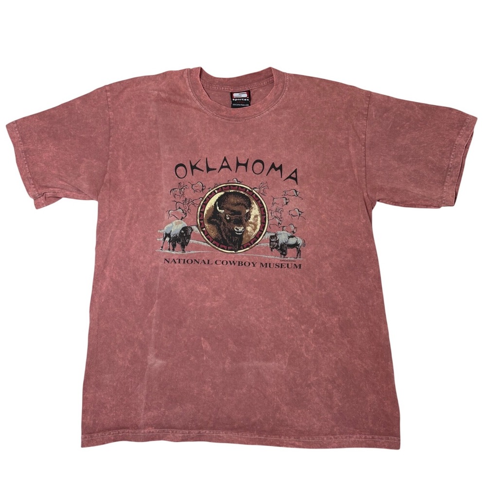 Sportex Oklahoma National Cowboy Museum Buffalo Graphic T-Shirt Rose Large USA